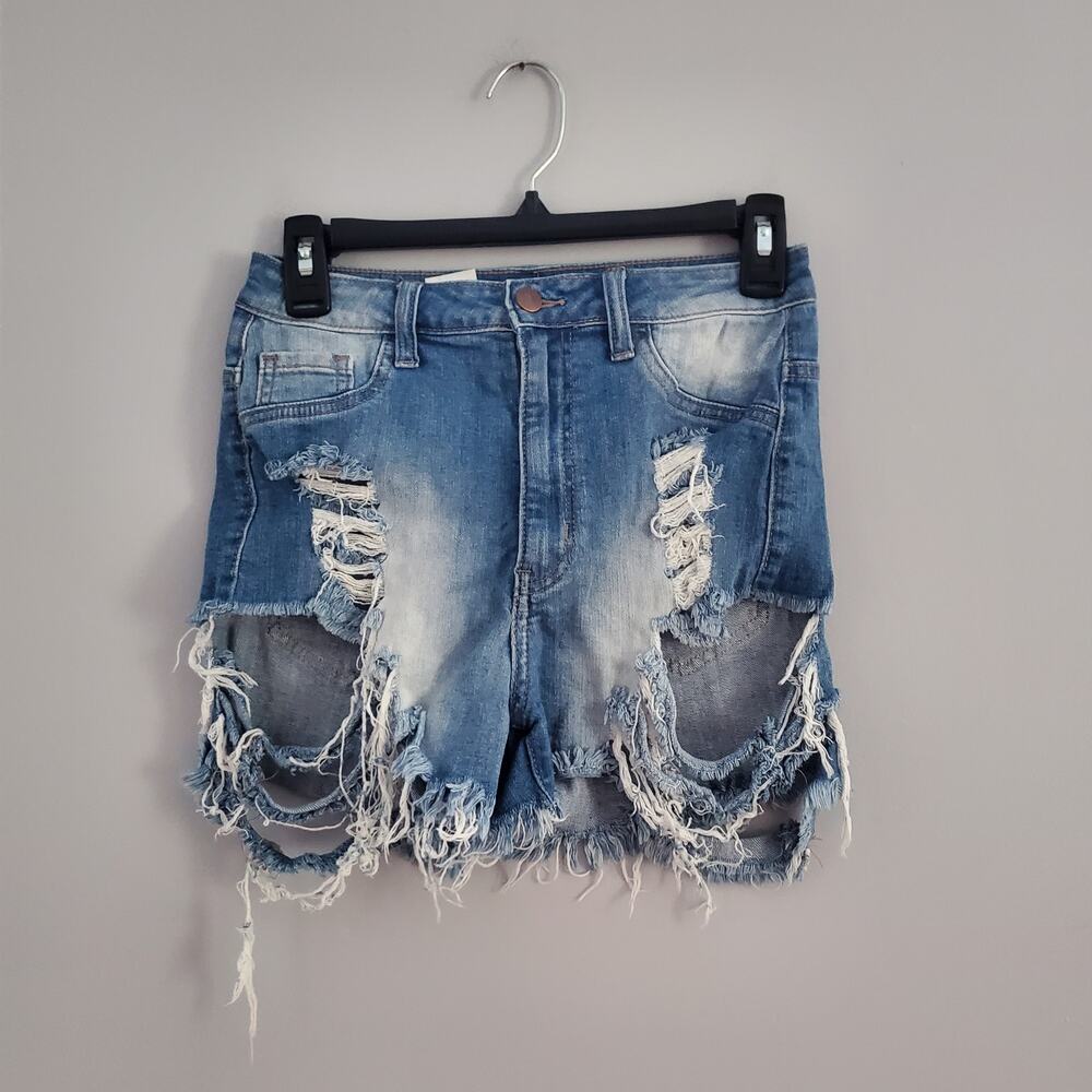 Fashion Nova Light Blue Distressed Jean Denim Shorts 5/27